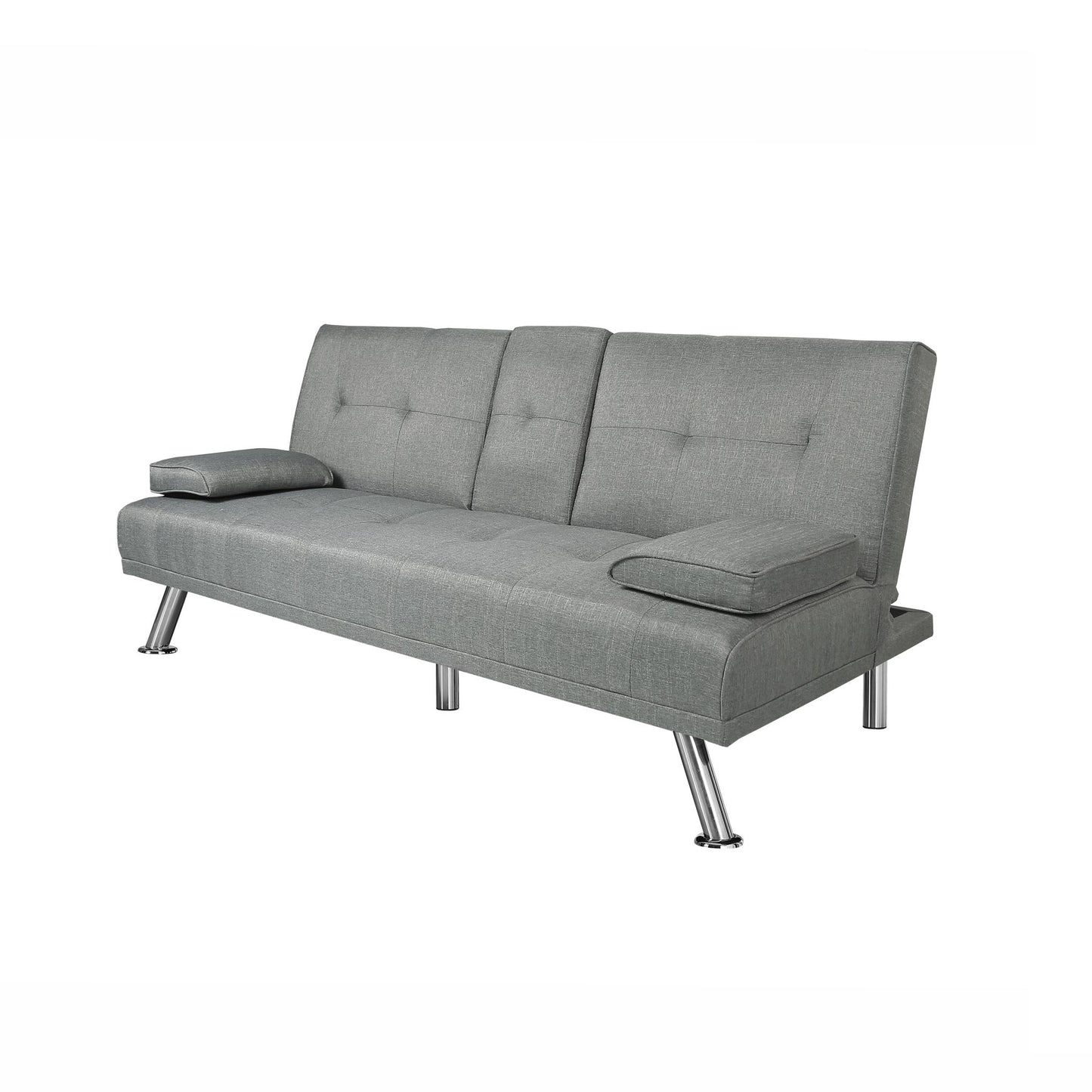 FUTON SOFA BED SLEEPER LIGHT GREY FABRIC