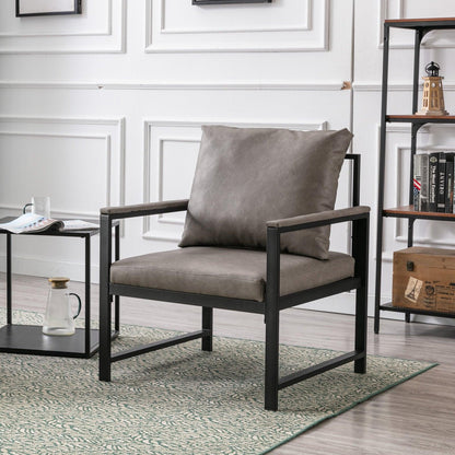 A&A Furniture Modern Faux Leather Accent Chair with Black Powder Coated Metal Frame Gray - FurniFindUSA