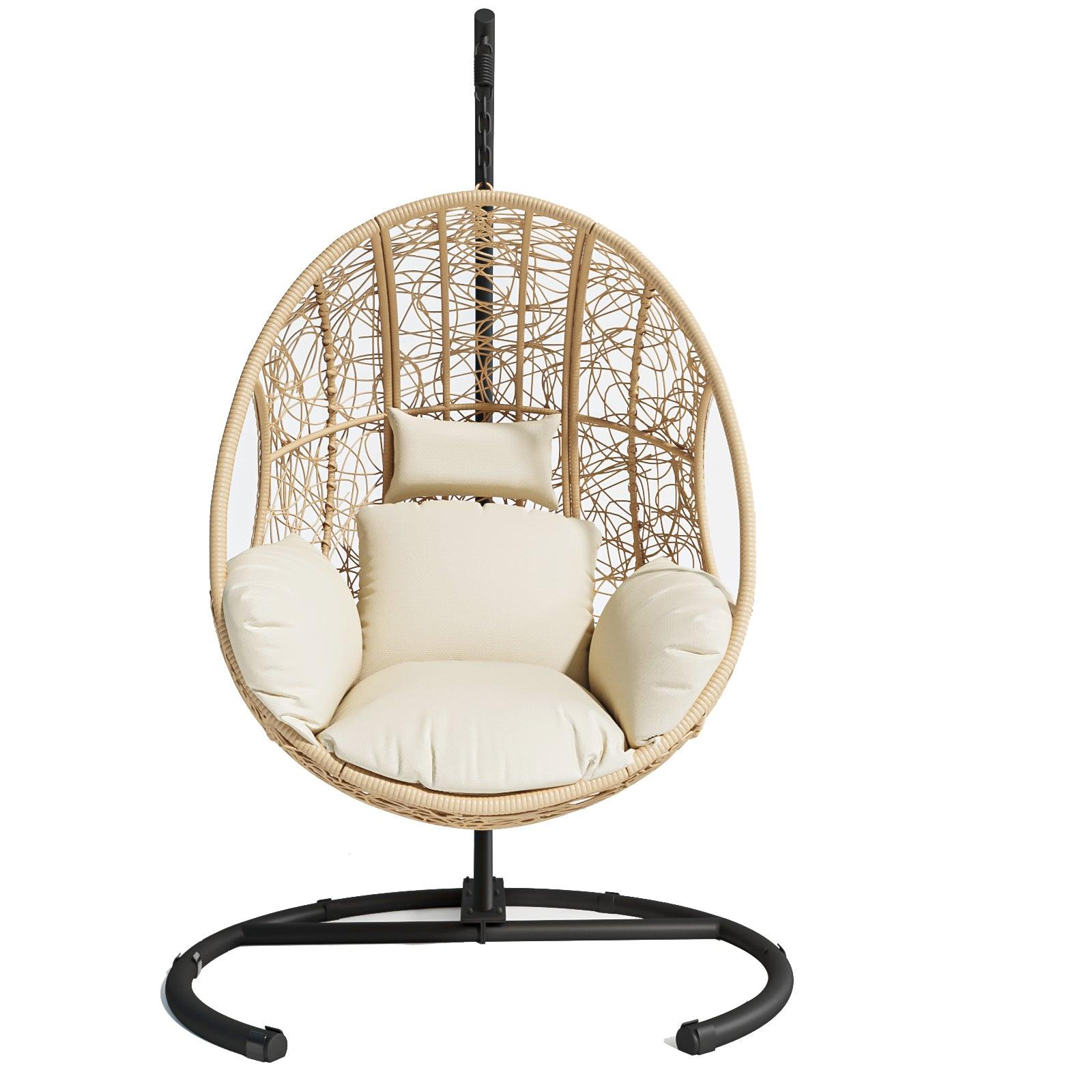 New Comming Outdoor Indoor PE wicker Swing Egg Chair Natural color - FurniFindUSA