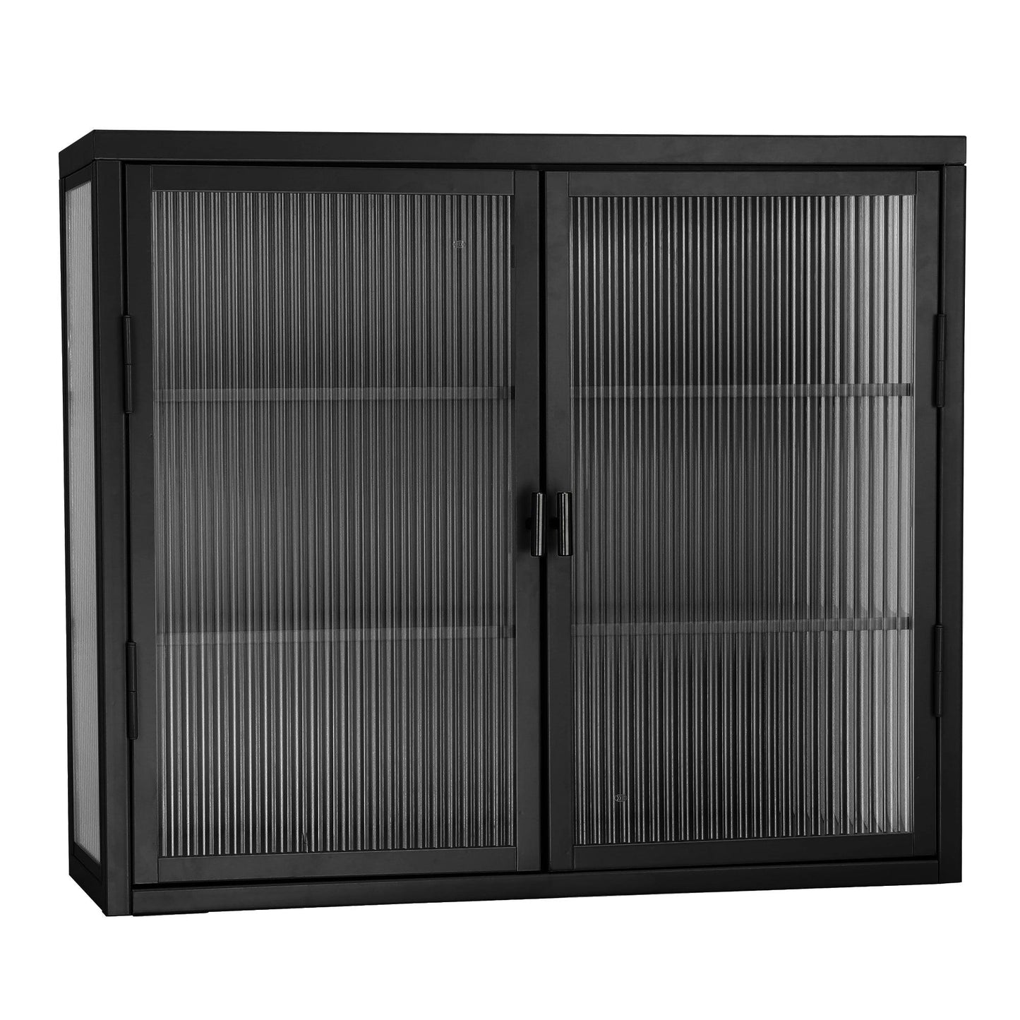 Retro Style Haze Double Glass Door Wall Cabinet With Detachable Shelves for Office Dining Room Living Room - FurniFindUSA