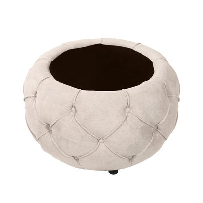 Large Button Tufted Woven Round Storage Footstool。Suitable for living room, bedroom, study - FurniFindUSA