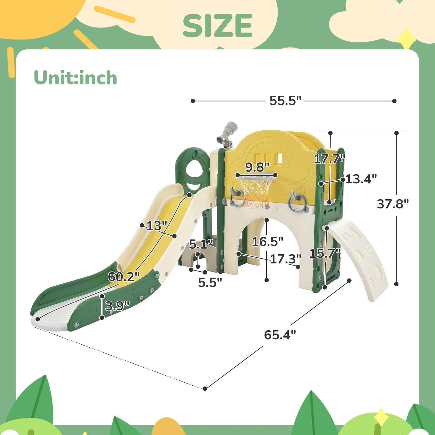 Kids Slide Playset Structure 7 in 1, Freestanding Spaceship Set with Slide, Arch Tunnel Yellow + HDPE - FurniFindUSA