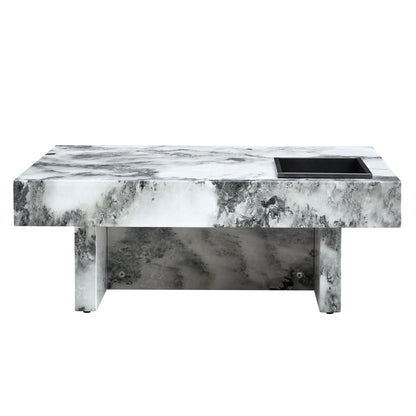 A modern and practical coffee table black and white in imitation marble pattern made of MDF material - FurniFindUSA