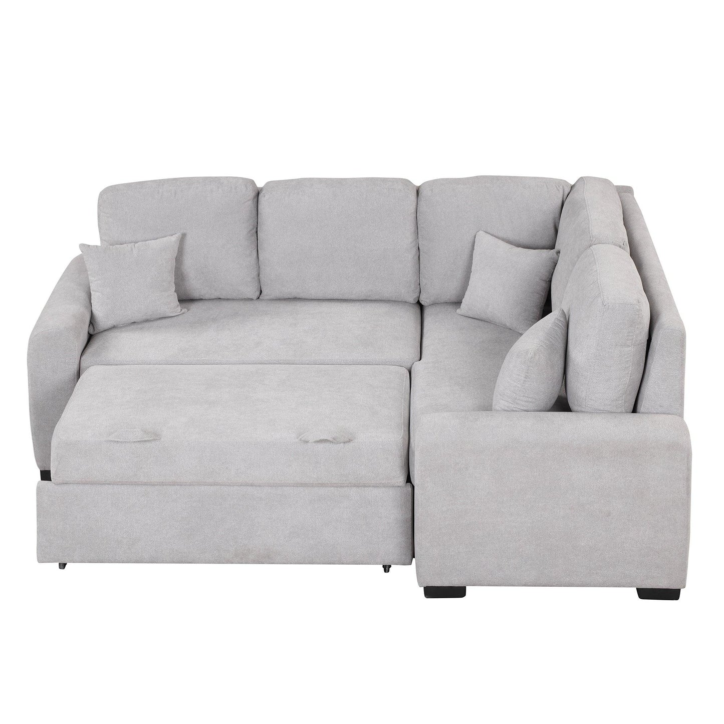 87.4"Sectional Sleeper Sofa with USB Charging Port and Plug Outlet Pull-Out Sofa Bed with 3 Pillows Grey - FurniFindUSA