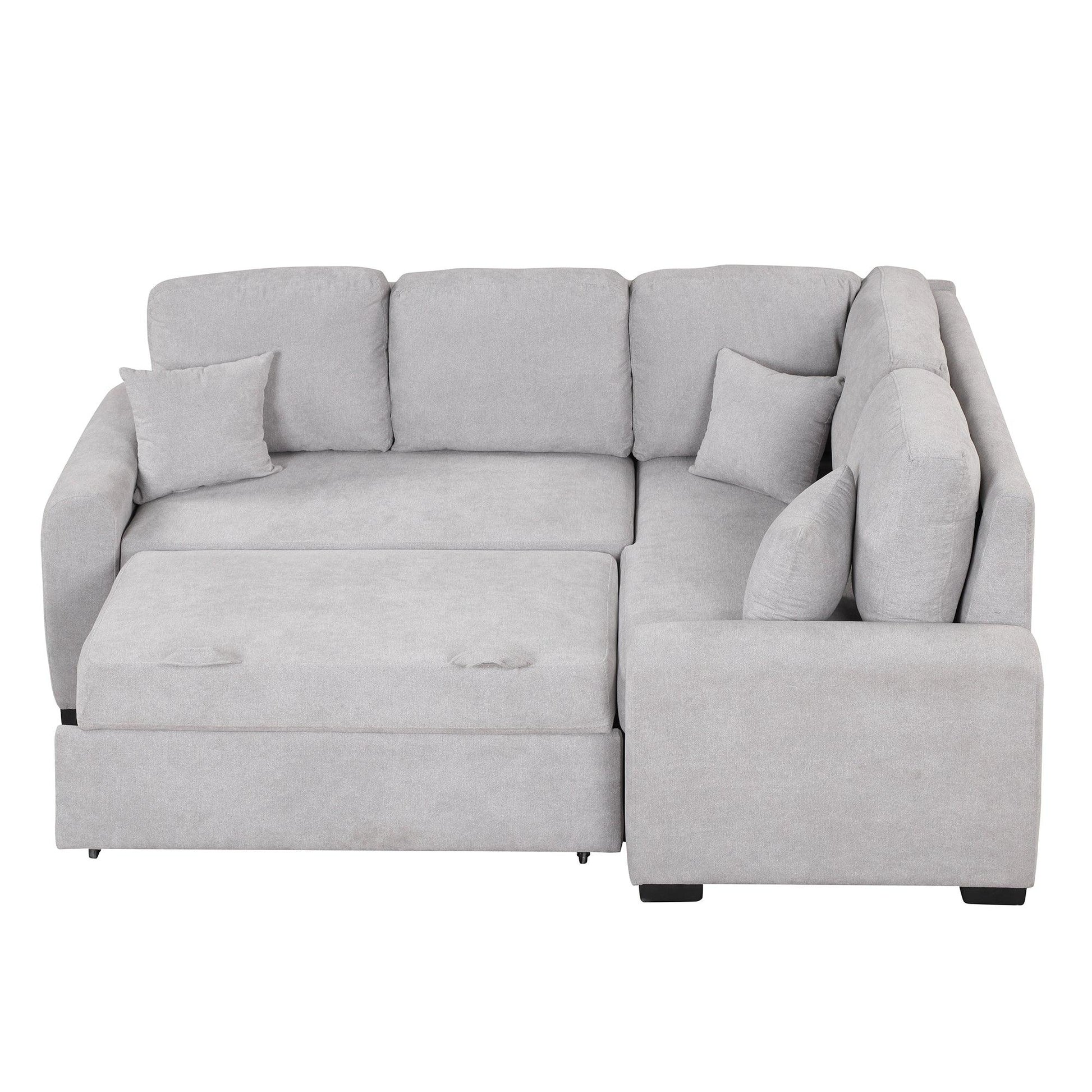 87.4"Sectional Sleeper Sofa with USB Charging Port and Plug Outlet Pull-Out Sofa Bed with 3 Pillows Grey - FurniFindUSA