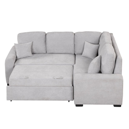 87.4"Sectional Sleeper Sofa with USB Charging Port and Plug Outlet Pull-Out Sofa Bed with 3 Pillows Grey - FurniFindUSA