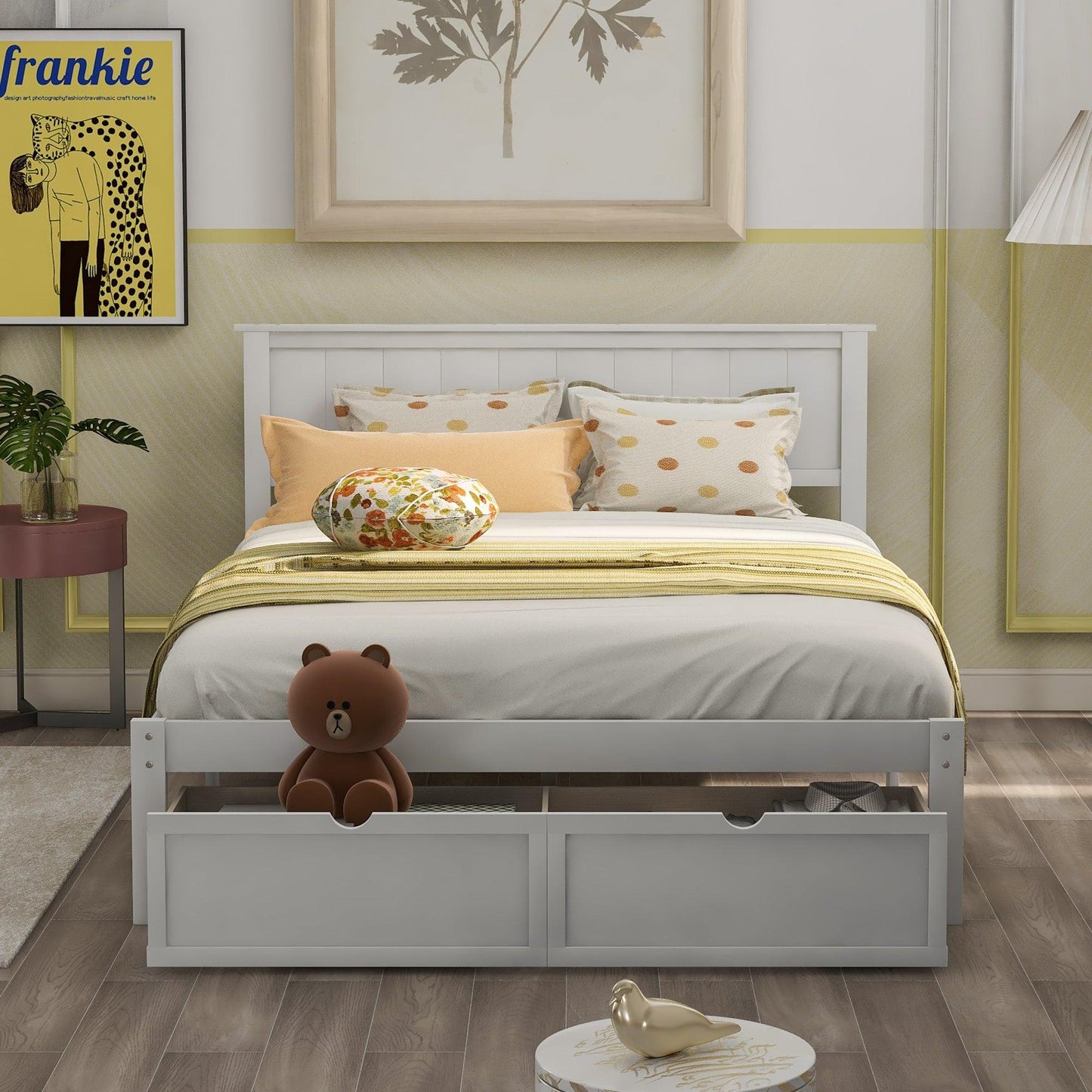 Full Size Platform Bed with Under-bed Drawers White - FurniFindUSA