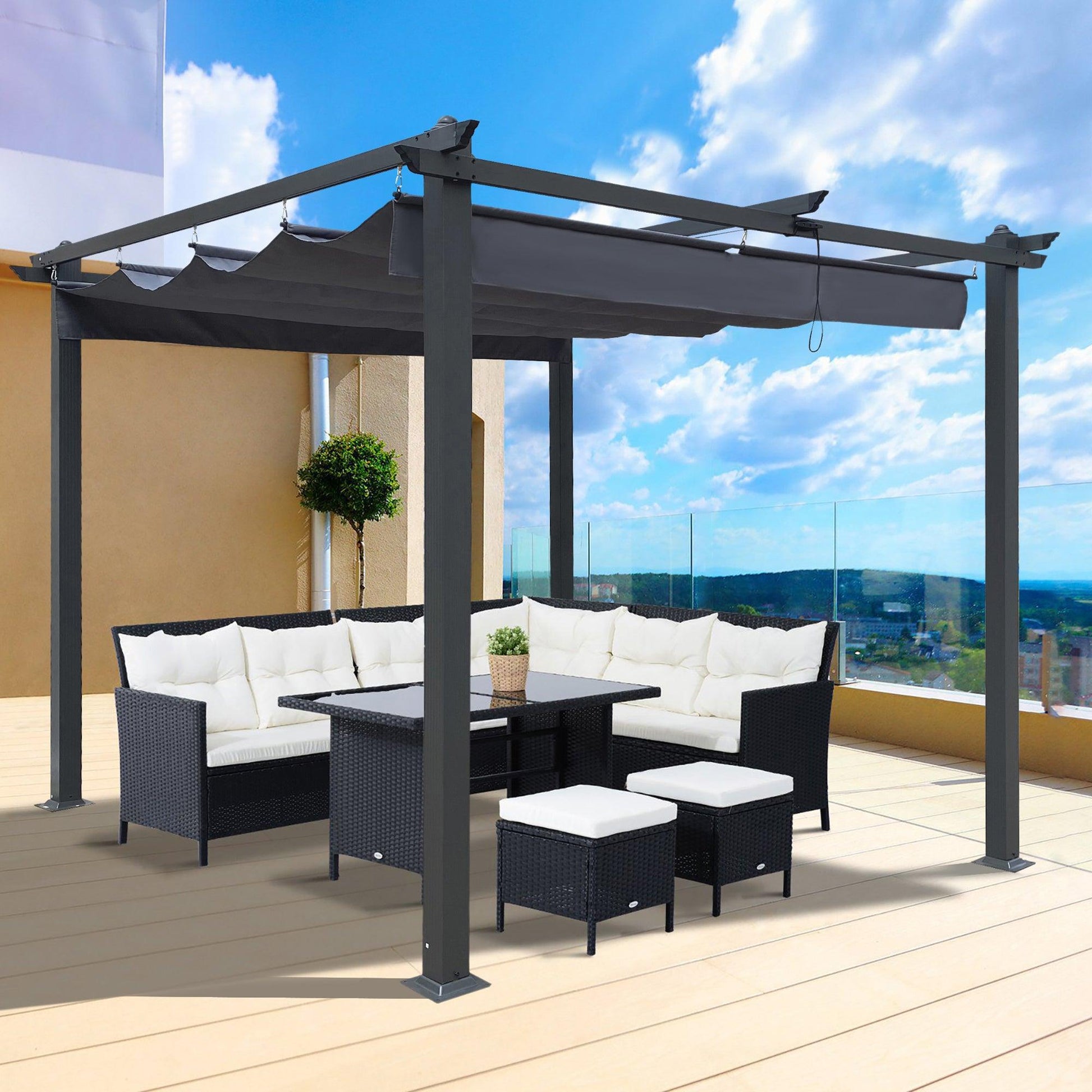 10x10 Ft Outdoor Patio Retractable Pergola With Canopy Sunshelter Pergola for Gardens,Terraces,Backyard,Gray - FurniFindUSA