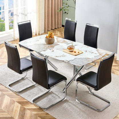 Large modern minimalist rectangular dining table suitable for 6-8 people equipped - FurniFindUSA