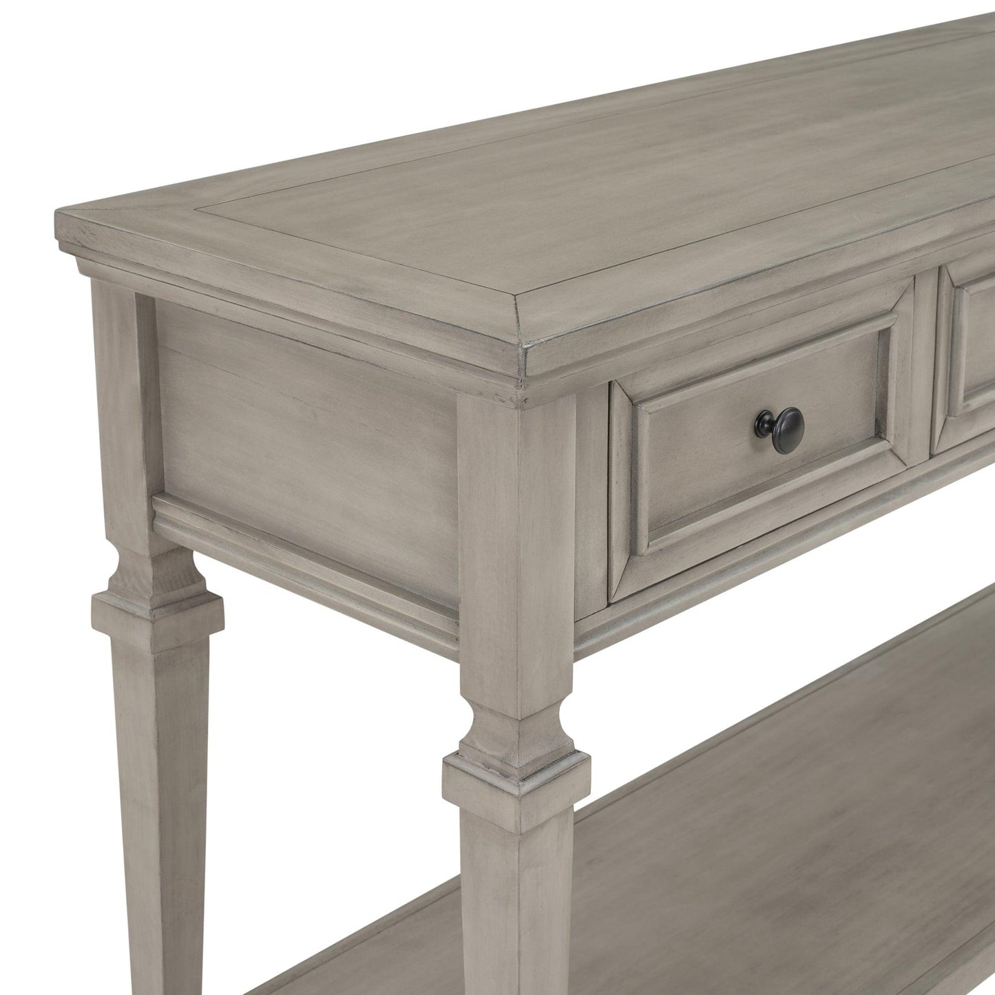 TREXM Classic Retro Style Console Table with Three Top Drawers and Open Style Bottom Shelf (Gray Wash) - FurniFindUSA