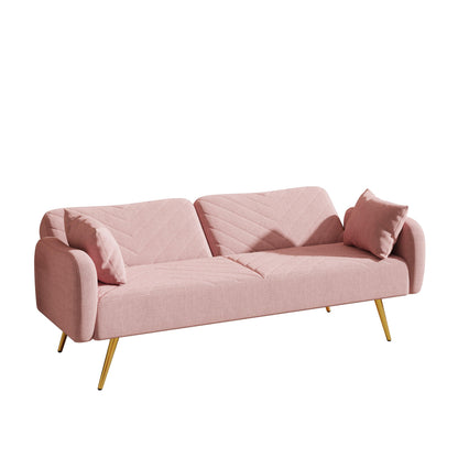 70.47" Pink Fabric Double Sofa with Split Backrest and Two Throw Pillows - FurniFindUSA