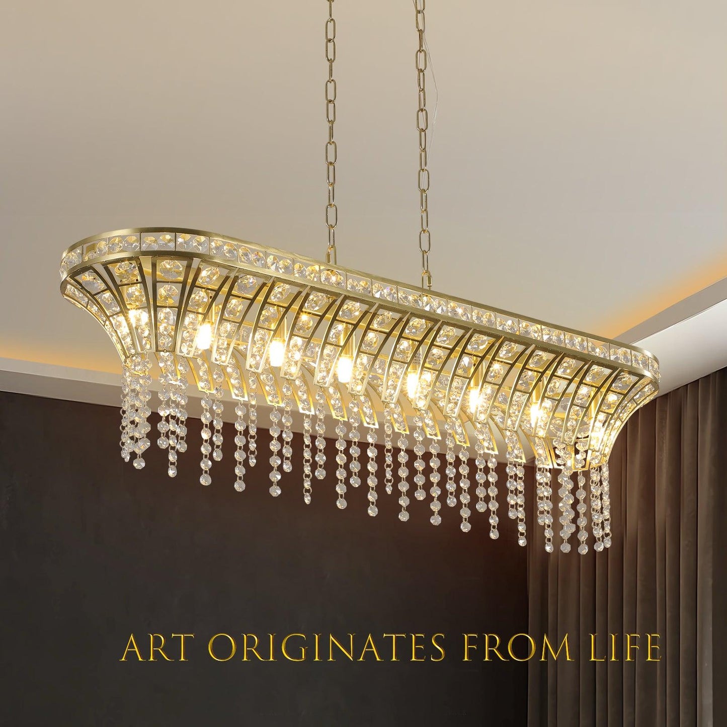 Modern Champagne Gold Kitchen Island Light - Oval Crystal ceiling chandelier - FurniFindUSA