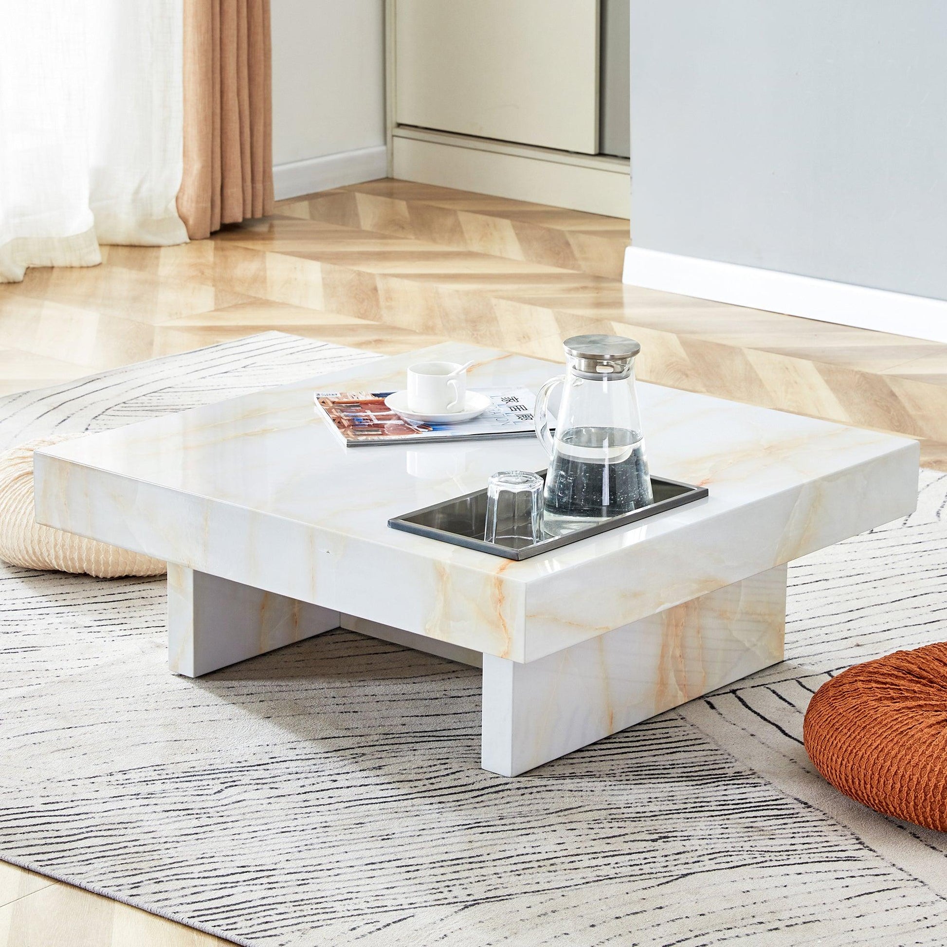 A modern and practical coffee table with imitation marble patterns made of MDF material - FurniFindUSA