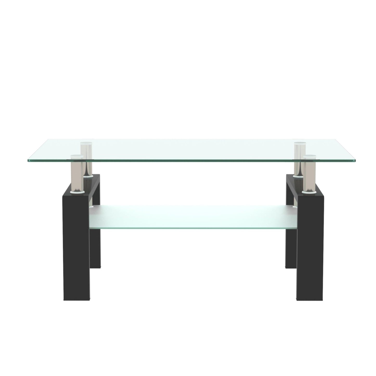 Rectangle Black Glass Coffee Table Clear Coffee Table Modern Side Center Tables for Living Room Living Room Furniture - FurniFindUSA