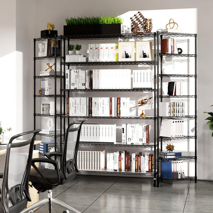 6 Tier Wire Shelving Unit 6000 LBS NSF Height Adjustable Metal Garage Storage Shelves with Wheels Black - FurniFindUSA