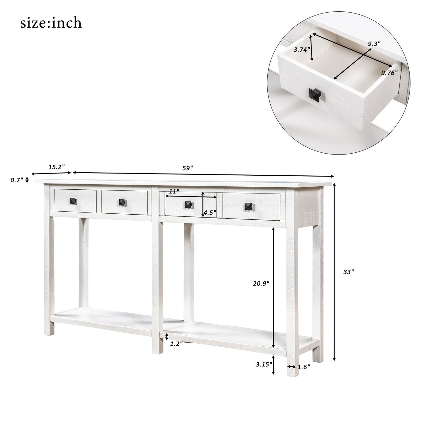 TREXM Rustic Brushed Texture Entryway Table Console Table with Drawer and Bottom Shelf for Living Room (Ivory White) - FurniFindUSA