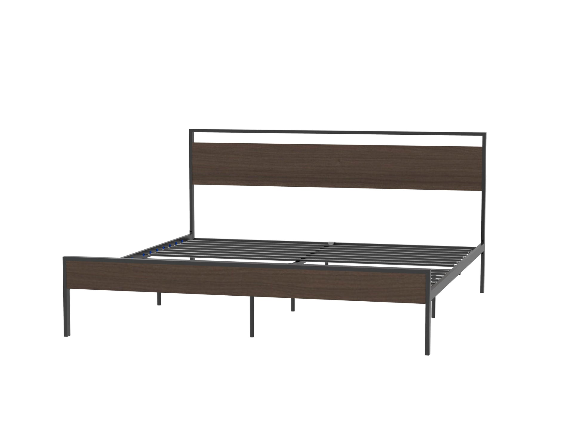 Ceres Metal Bed Black with Walnut wood Headboard&Footboard King - FurniFindUSA