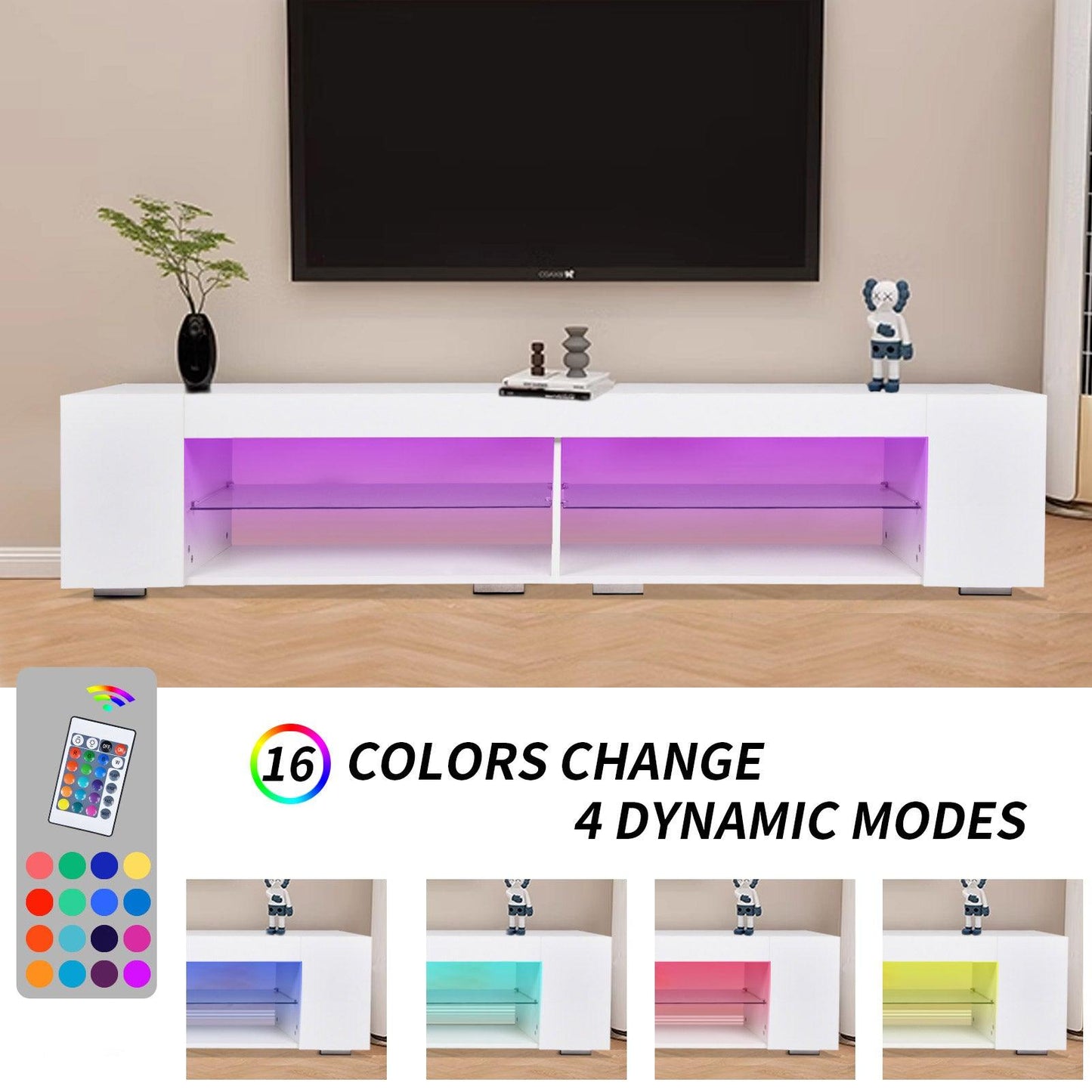 LED TV Stand Modern Entertainment Center with Storage High Gloss Gaming - FurniFindUSA