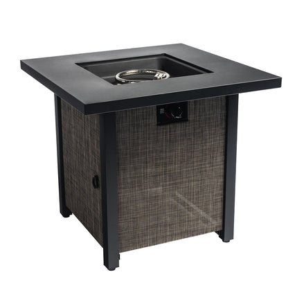 40000BTU Square Propane Fire Pit Table Steel Tabletop with Textilene Side Panel Steel Lid and Rocks - FurniFindUSA