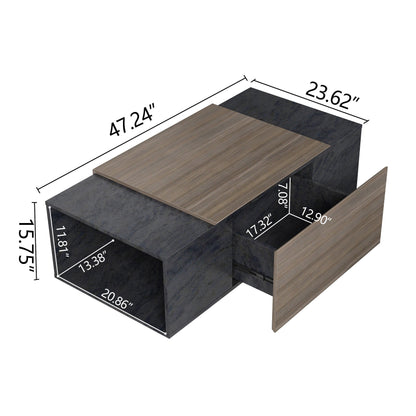 47 Inch Modern Farmhouse Drawer Coffee Table for Living Room or Office Armando & Texture Black - FurniFindUSA