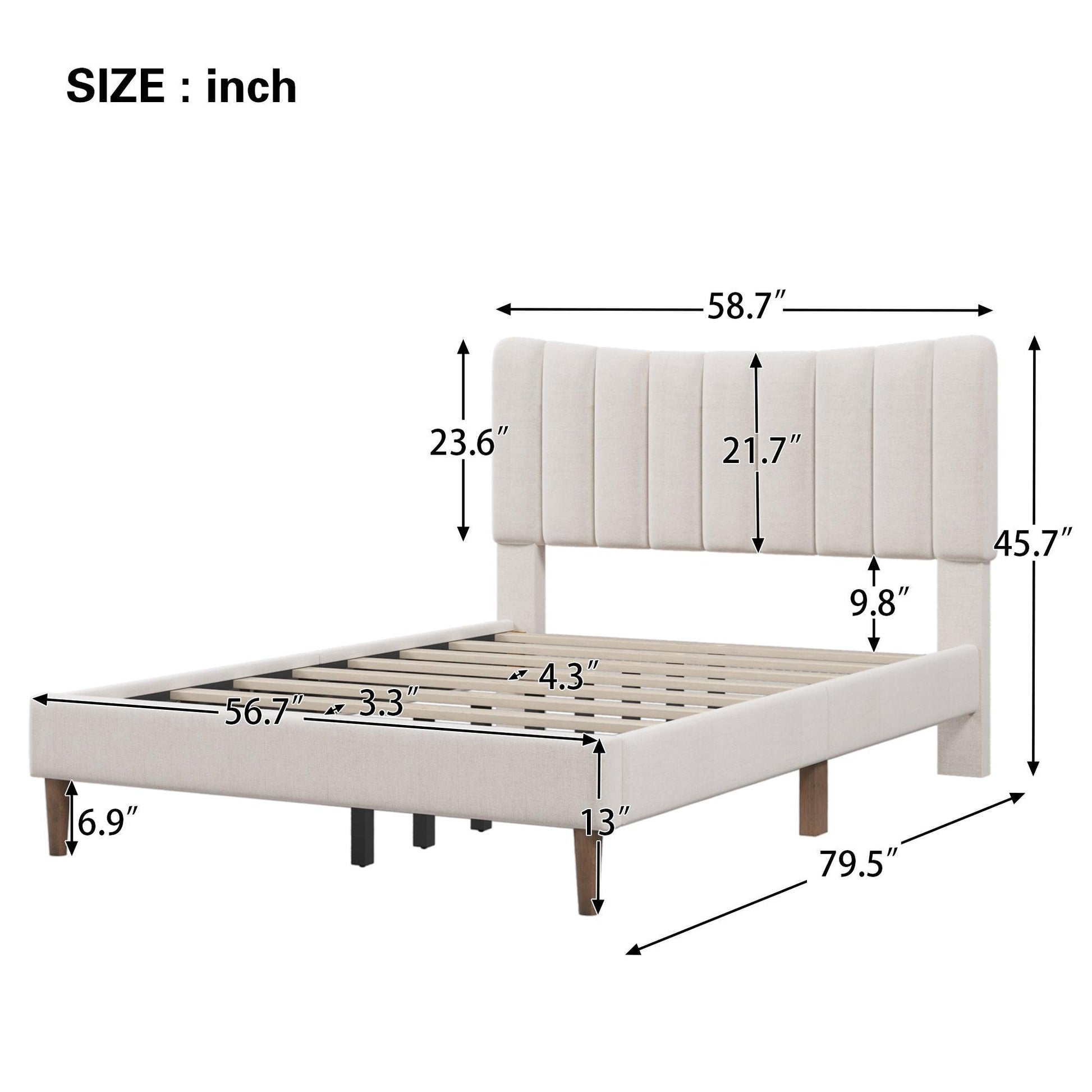 Upholstered Platform Bed Frame with Vertical Channel Tufted Headboard No Box Spring Needed Full Cream - FurniFindUSA