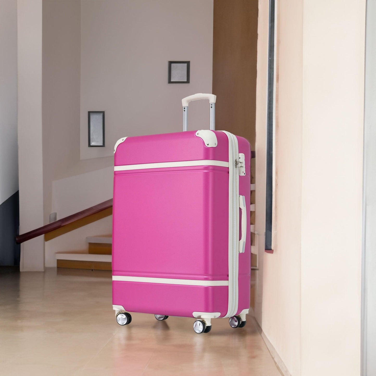 28 IN Luggage 1 Piece with TSA lock , Expandable Lightweight Suitcase Spinner Wheels, Vintage Luggage,Pink - FurniFindUSA