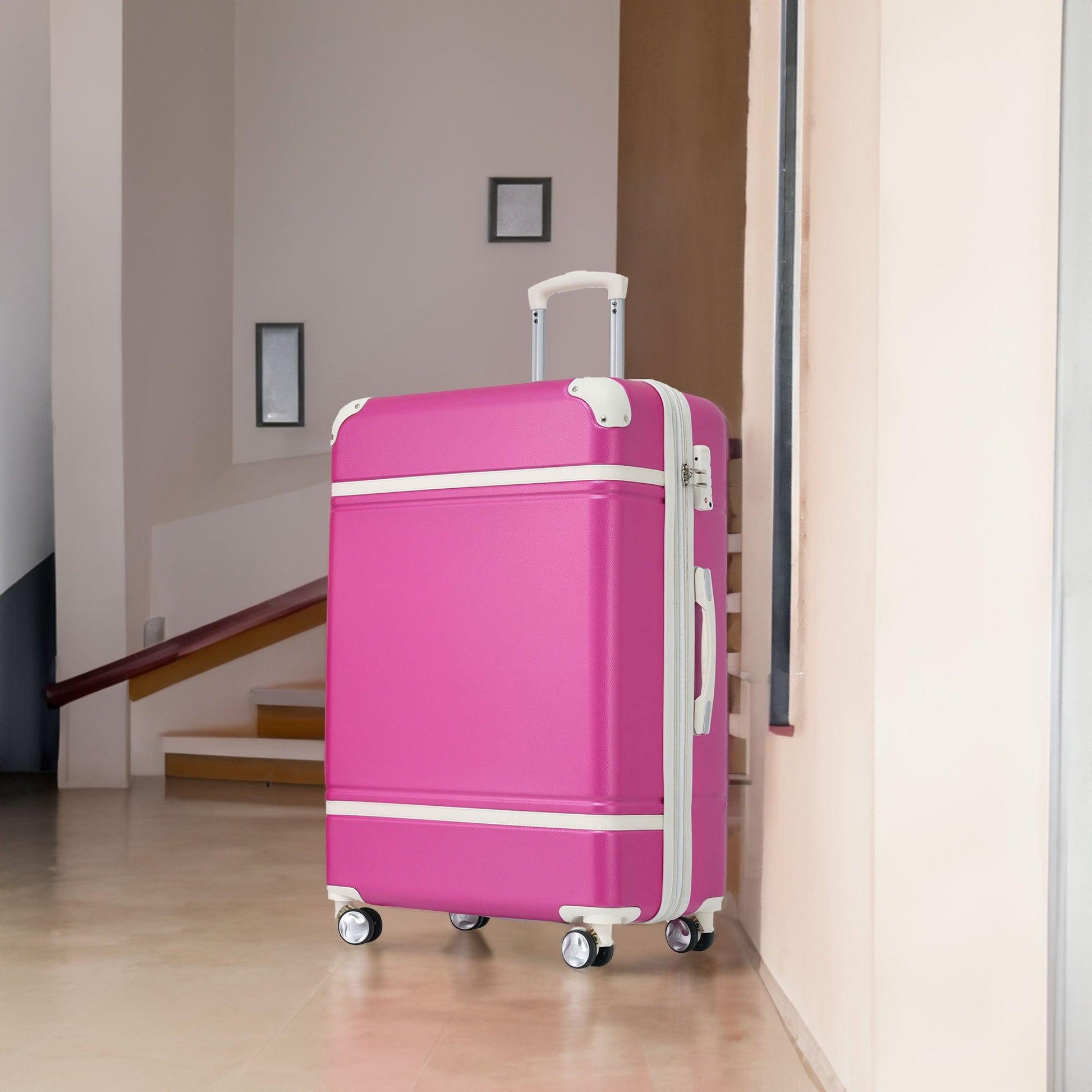 28 IN Luggage 1 Piece with TSA lock , Expandable Lightweight Suitcase Spinner Wheels, Vintage Luggage,Pink - FurniFindUSA