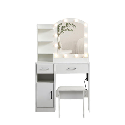 Vanity desk set including table with large lighted mirror 3 color lighting modes adjustable brightness white color - FurniFindUSA