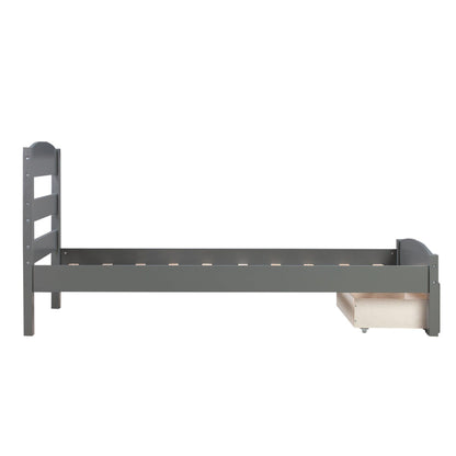 Platform Twin Bed Frame with Storage Drawer and Wood Slat Support No Box Spring Needed Gray - FurniFindUSA