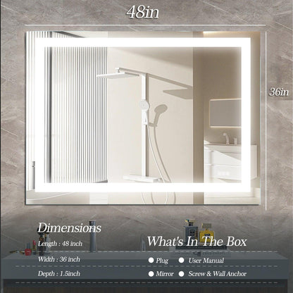 LED Bathroom Mirror 48x 36 Inch with lights, anti-Fog & Dimming Led Bathroom Vanity Mirror - FurniFindUSA