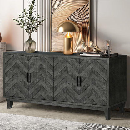 Stronger Vintage Style Buffet Cabinet Lacquered Accent Storage 4 Door Wooden Cabinets Taupe Grey - FurniFindUSA