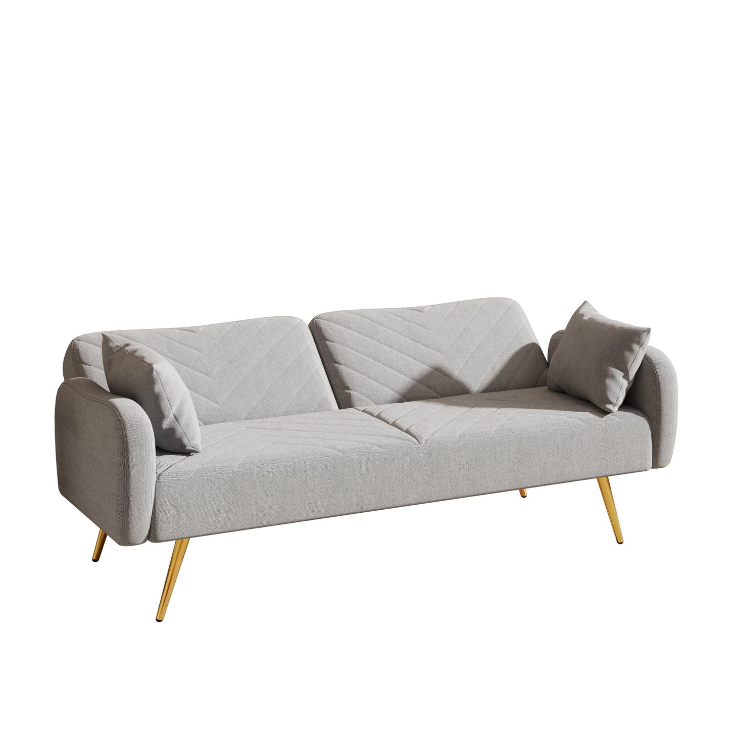 70.47" Gray Fabric Double Sofa with Split Backrest and Two Throw Pillows - FurniFindUSA