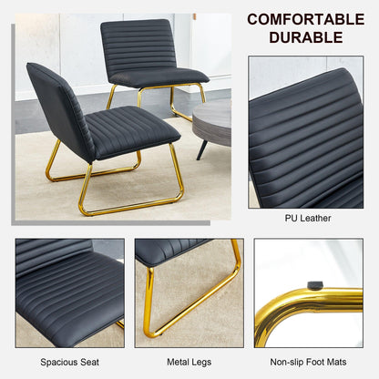 Black minimalist armless sofa chair with PU backrest and golden metal legs suitable for offices restaurants - FurniFindUSA