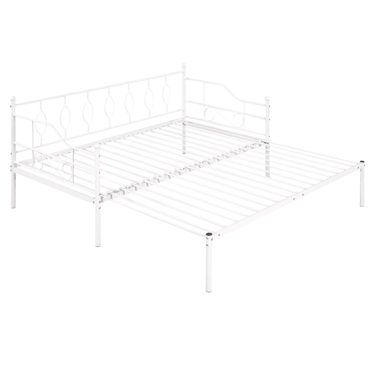 Twin Size Metal Daybed with Trundle Daybed with Slat No Box required White + Iron - FurniFindUSA