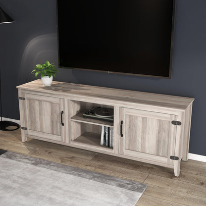 TV Stand Storage Media Console Entertainment Center With Two Doors Grey Walnut - FurniFindUSA