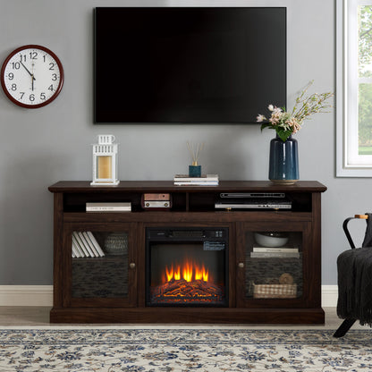 Contemporary TV Media Stand Modern Entertainment Console with 18" Fireplace Insert for TV Up to 65" with Open - FurniFindUSA