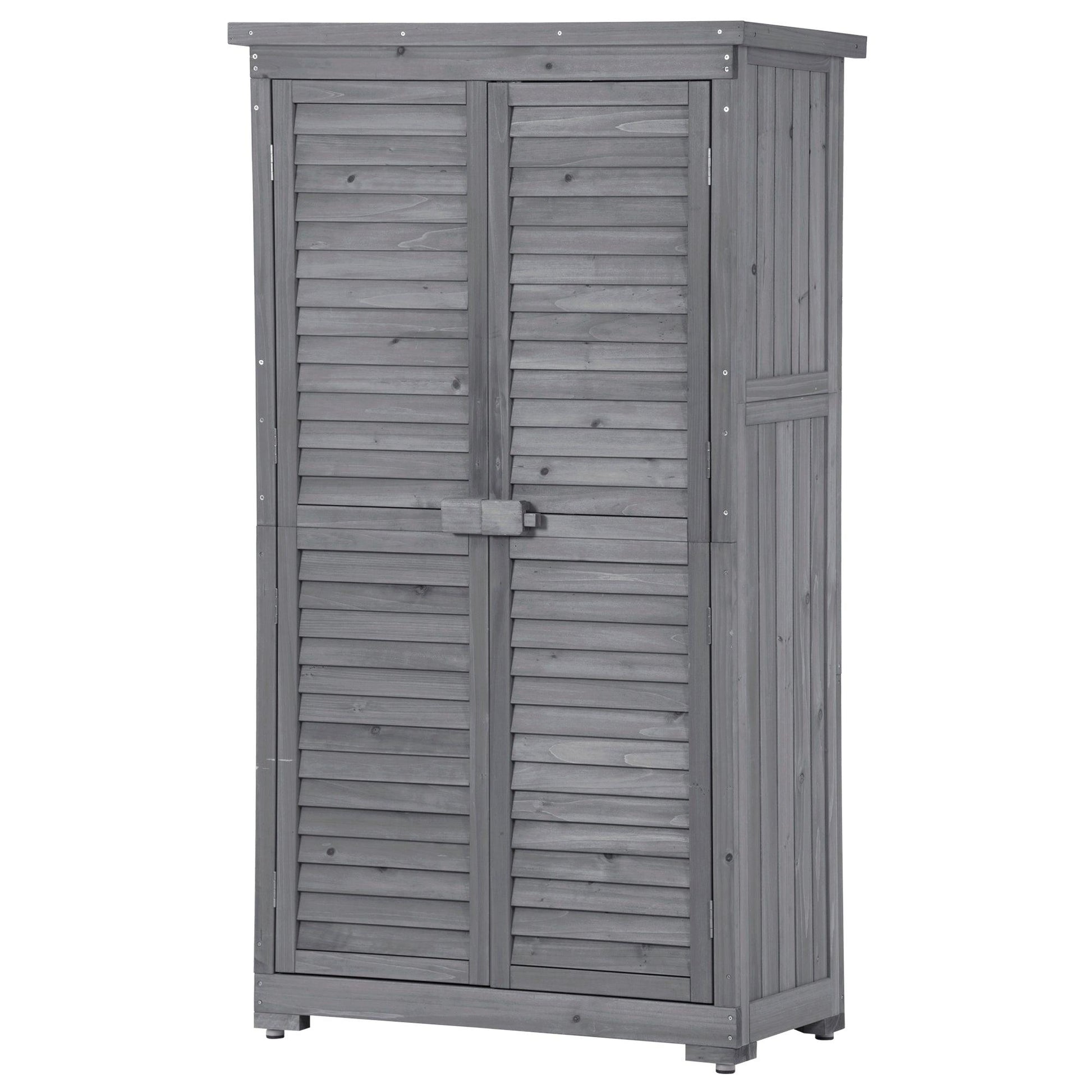 Wooden Garden Shed 3-tier Patio Storage Cabinet Outdoor Organizer Wooden Lockers with Fir Wood (Gray Wood Color -Shutter Design) - FurniFindUSA