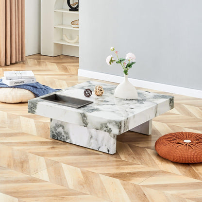 A modern and practical coffee table black and white in imitation marble pattern made of MDF material - FurniFindUSA