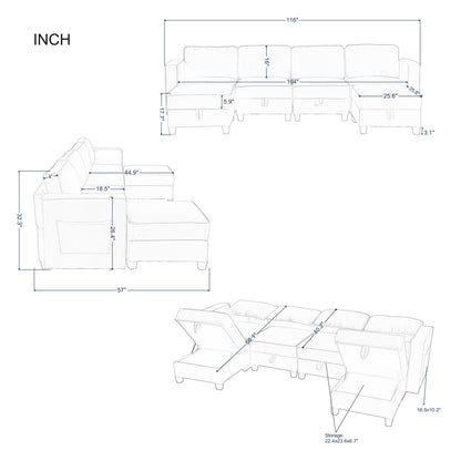 116” Square Arm Sectional Sofa