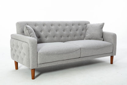 New Design Muitifunction Furniture Linen Sofa 2 Pillows Living Room Gray Loveseat with Button Tufting Easy to Clean