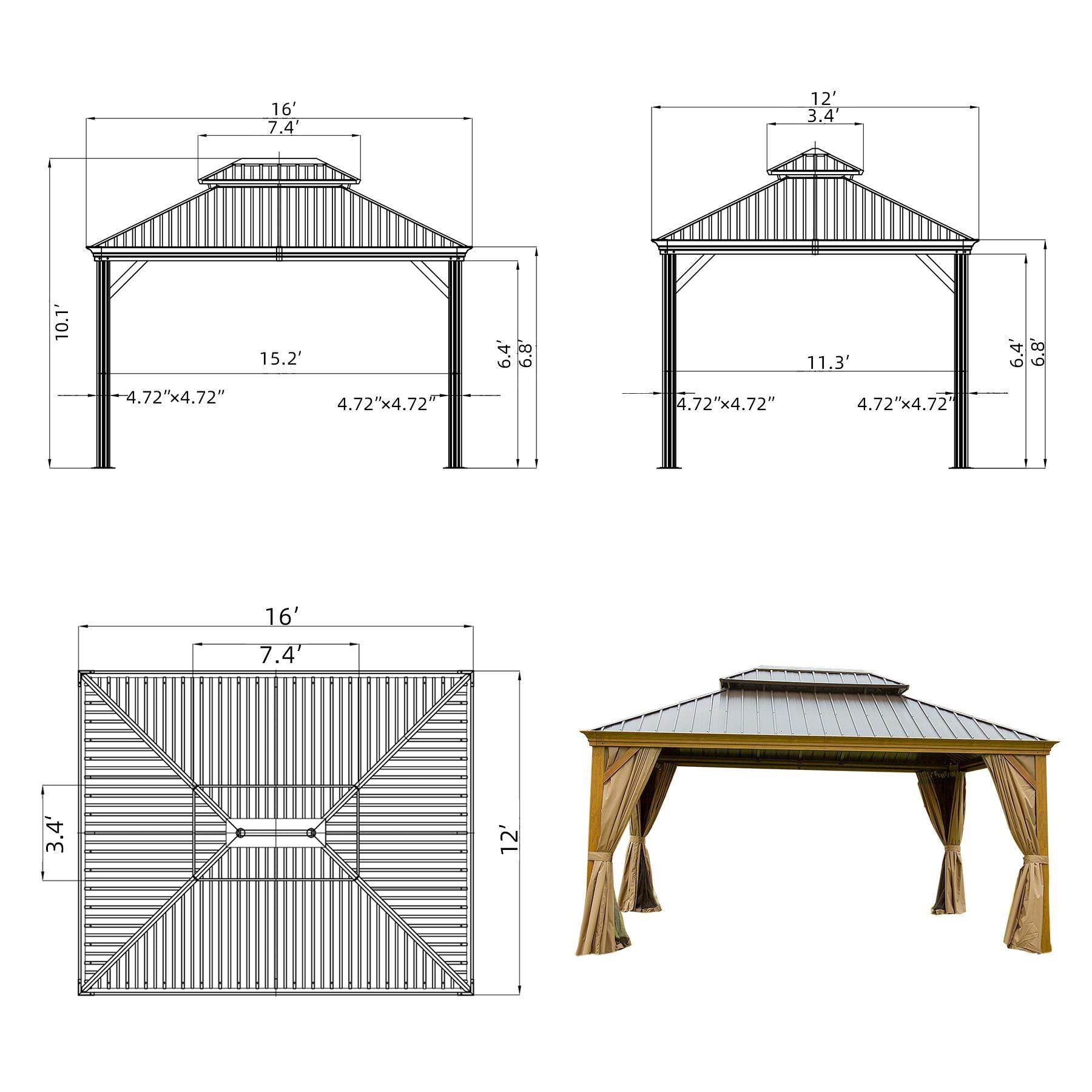 Domi Hardtop Gazebo Outdoor Aluminum Roof Canopy With Mosquito Netting and Curtains - FurniFindUSA