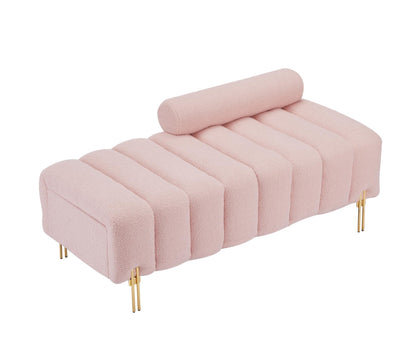 Modern End of Bed Bench Upholstered Teddy Entryway Ottoman Bench Fuzzy Sofa Stool Footrest Window Bench with Gold Metal Legs for Bedroom Apartments - FurniFindUSA