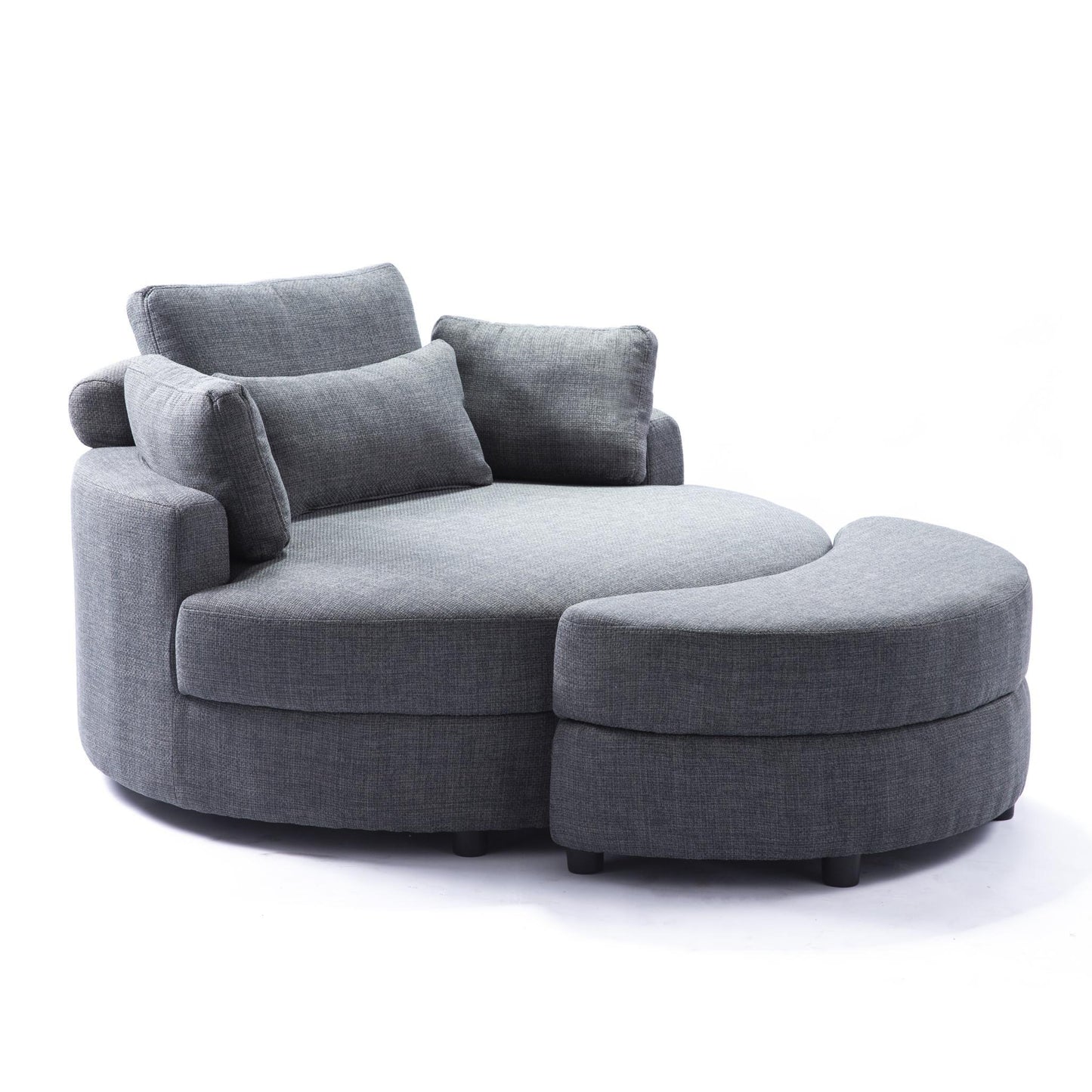 Large round chair with storage linen fabric for living room hotel with cushions - FurniFindUSA