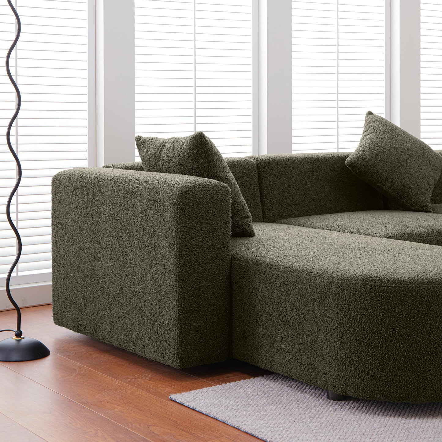 Modern L shape boucle Sofa with curved seat (facing left) - FurniFindUSA