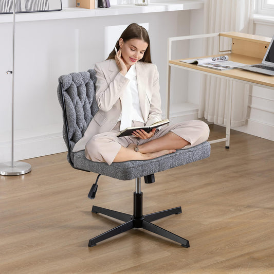 Armless Office Chair no Wheels, Ergonomic Wide Seat Swivel Desk Chair, Height Adjustable Cross Legged Comfortable Computer Chair for Living Room, Van - FurniFindUSA