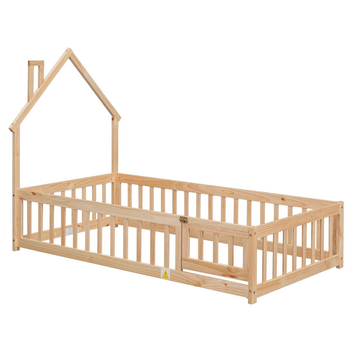 Twin House-Shaped Headboard Floor Bed with Fence Natural - FurniFindUSA