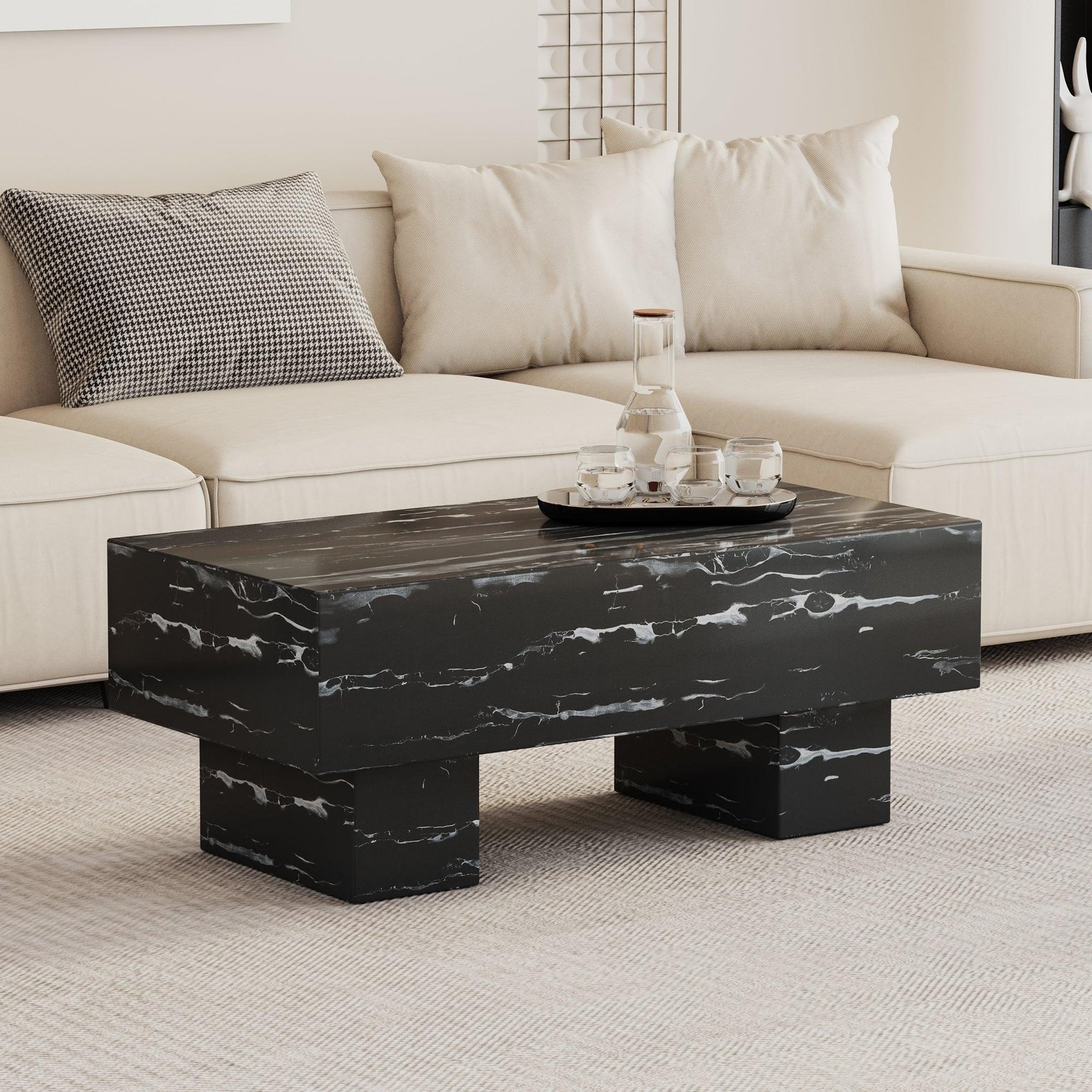 The black coffee table has patterns Modern rectangular table suitable for living rooms and apartments 43.3"*21.6"*17.2" - FurniFindUSA