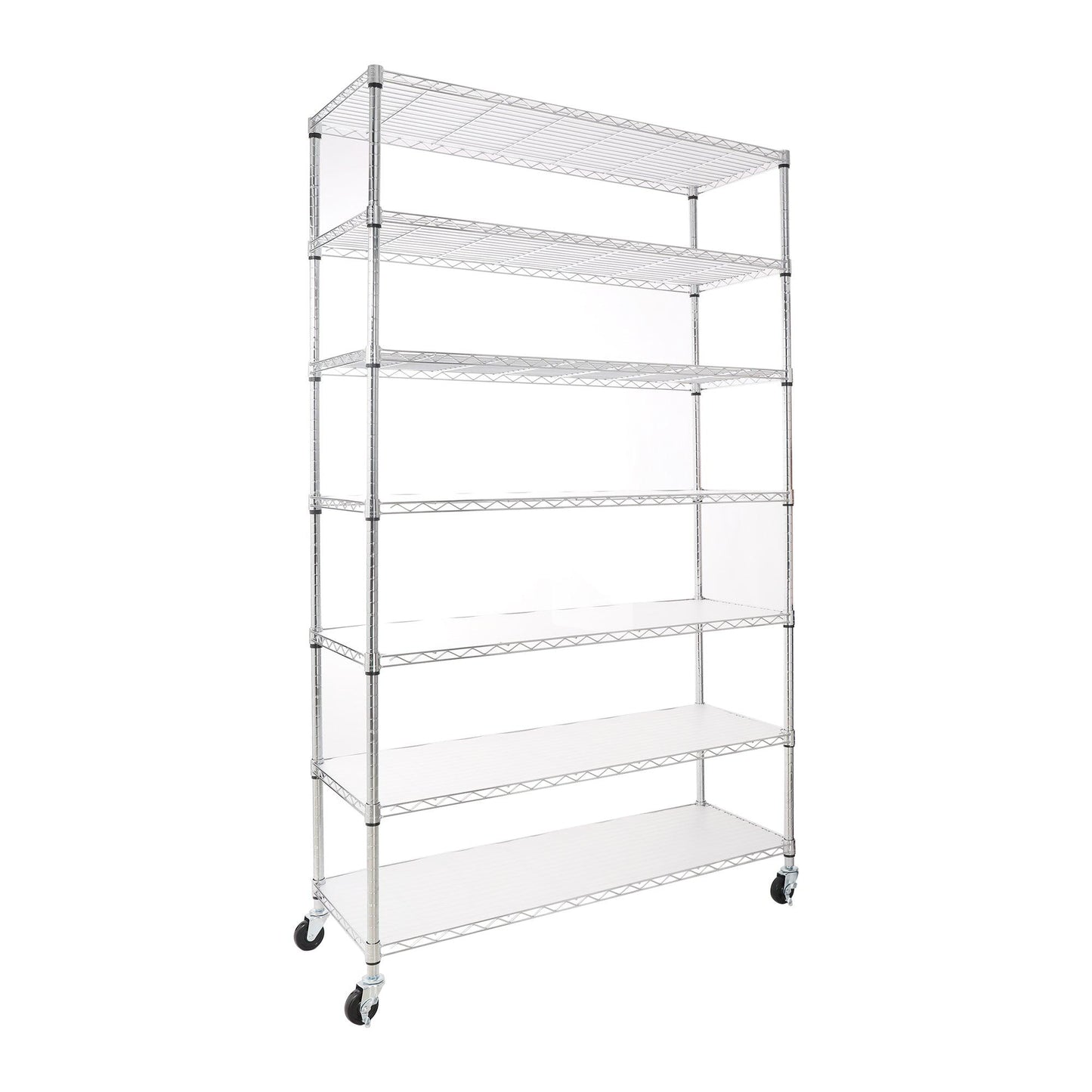 7 Tier Wire Shelving Unit 2450 LBS NSF Height Adjustable Metal Garage Storage Shelves with Wheels Chrome - FurniFindUSA