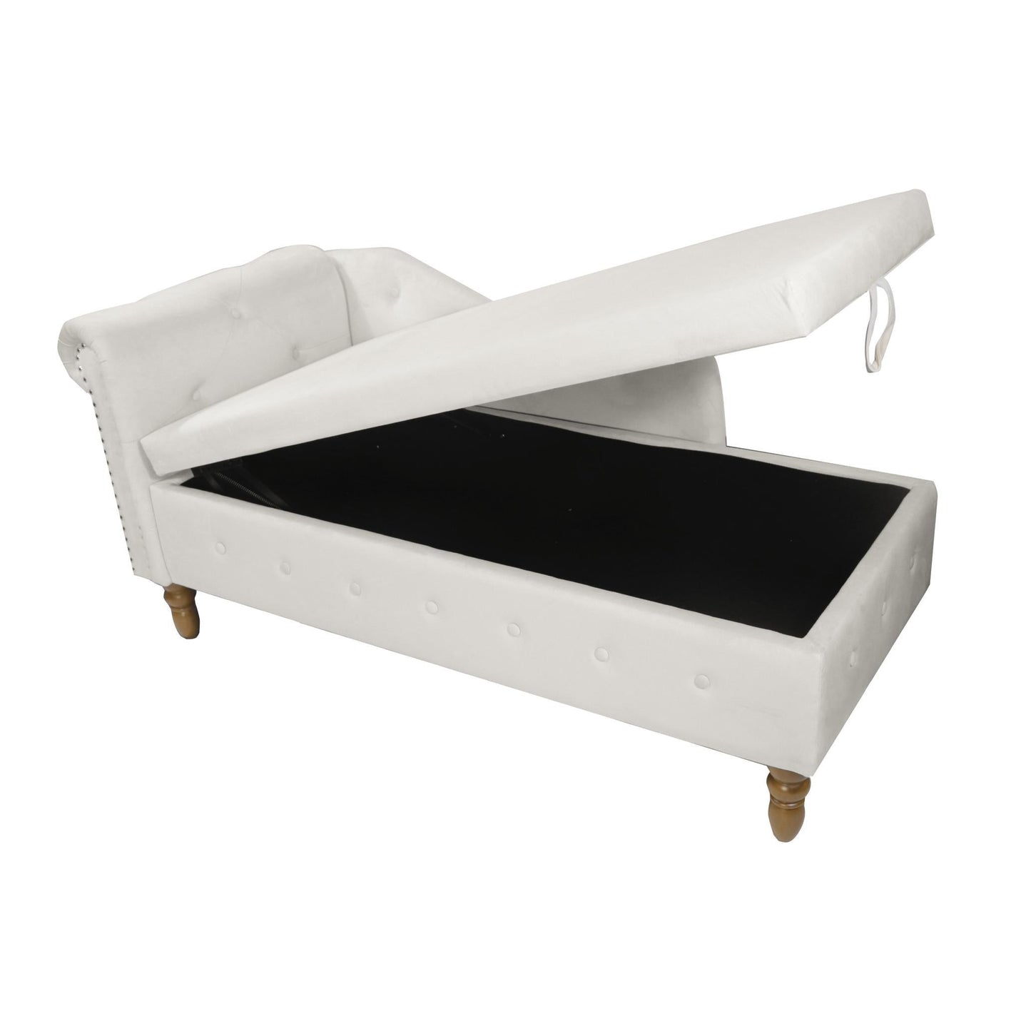 Velvet indoor chaise lounge with nailhead trim, storage and pillows, can be used in living room, bedroom, den - FurniFindUSA