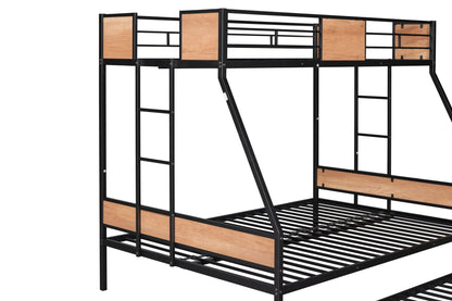 Metal Twin over Full Bunk Bed with Trundle/ Heavy-duty Sturdy Metal - FurniFindUSA